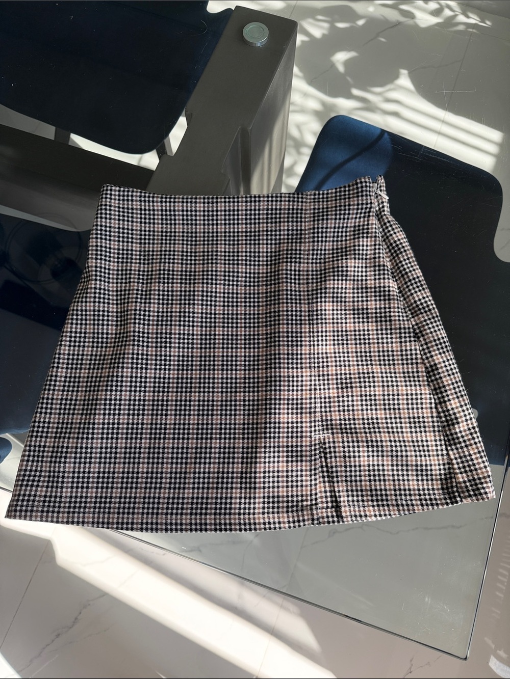 Hollister Black and Cream Plaid Mini Skirt